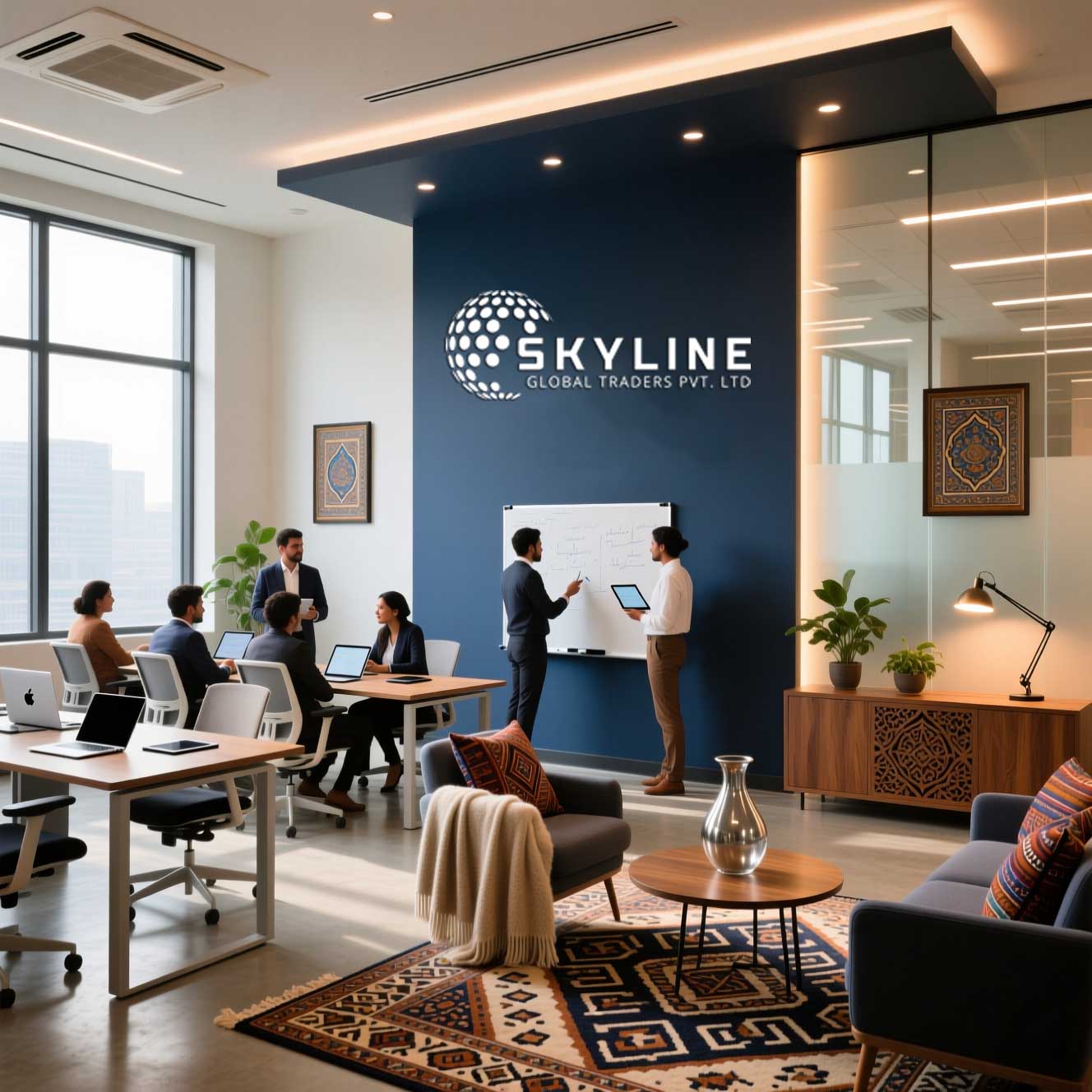 Team collaborating in a modern workspace